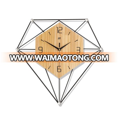 Metal Wooden Diamond Design Wall Art Decoration OEM Wall Clock Hanging